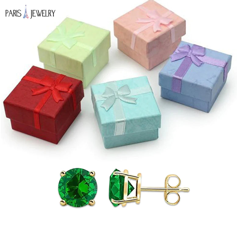 14k Yellow Gold Plated 1 Ct Round Created Emerald Stud Earrings