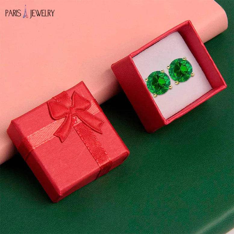 14k Yellow Gold Plated 1 Ct Round Created Emerald Stud Earrings