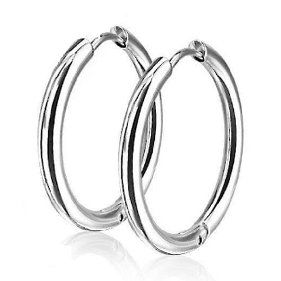 18K White Gold Hinge Seamless Hoop Earrings 10mm, 12mm, 14mm, 16mm, 20mm Plated by Paris Jewelry