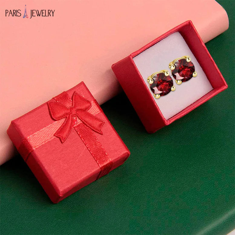 14k Yellow Gold Plated 2 Ct Round Created Ruby Sapphire Stud Earrings