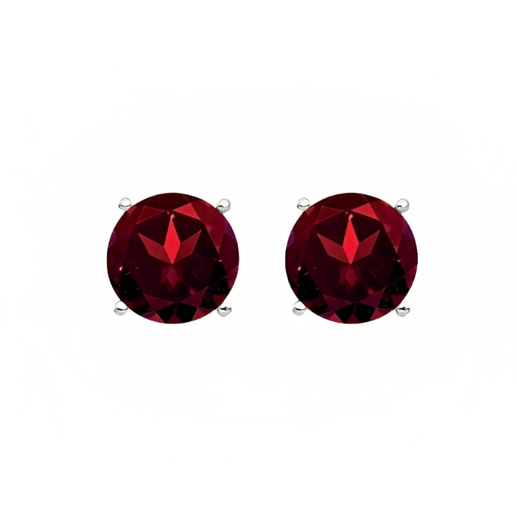 Paris Jewelry 18k White Gold 2 Pair Created Garnet 4mm, 6mm Round & Princess Cut Stud Earrings Plated