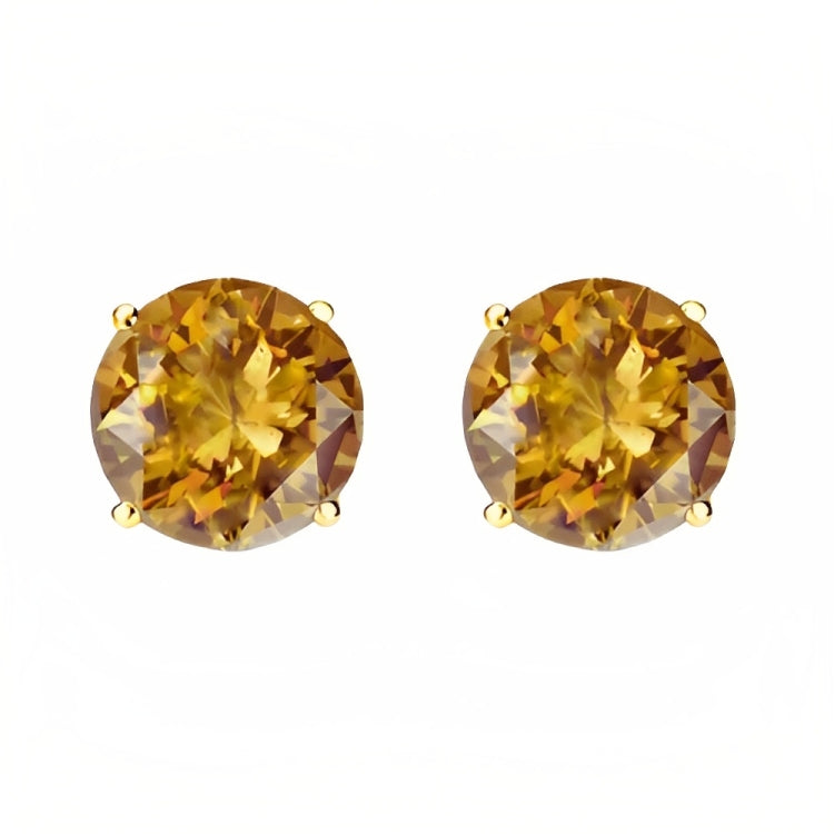 Paris Jewelry 18k Yellow Gold 2 Pair Created Citrine 4mm, 6mm Round & Princess Cut Stud Earrings Plated