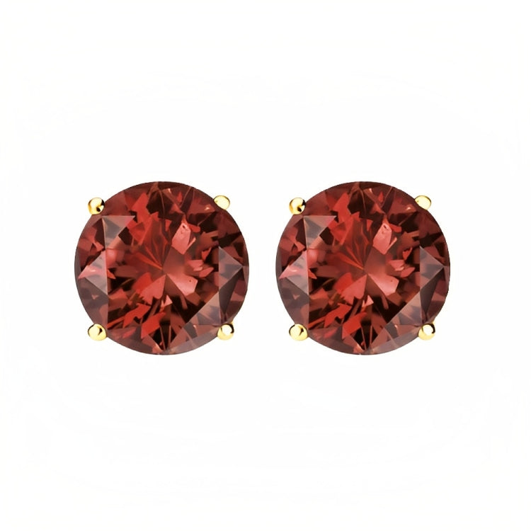 Paris Jewelry 18k Yellow Gold 2 Pair Created Garnet 4mm, 6mm Round & Princess Cut Stud Earrings Plated