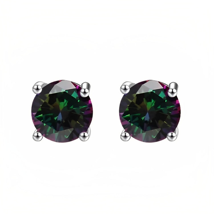 Paris Jewelry 18k White Gold 2 Pair Created Mystic 6mm Round & Princess Cut Stud Earrings Plated