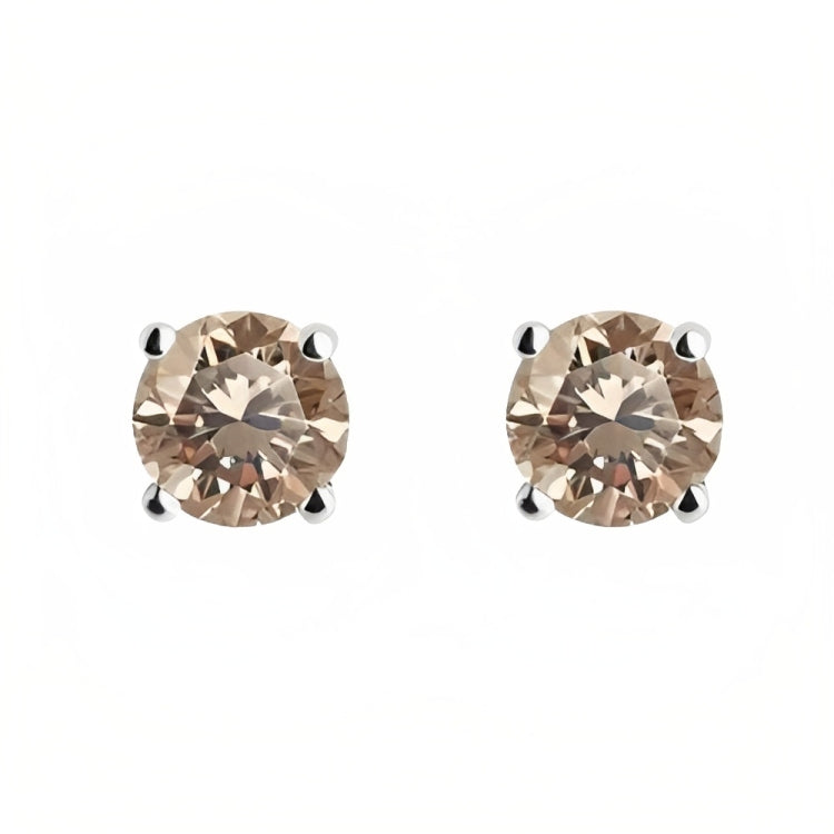 Paris Jewelry 18k White Gold 2 Pair Created Champagne 4mm, 6mm Round & Princess Cut Stud Earrings Plated