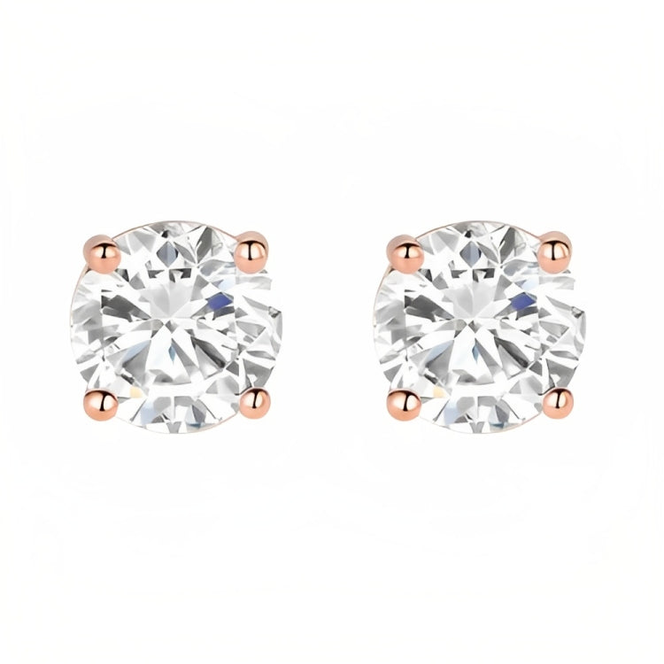 18k Rose Gold 2 Pair Moissanite Round & Princess Cut Stud Earrings Plated 4mm By Paris Jewelry