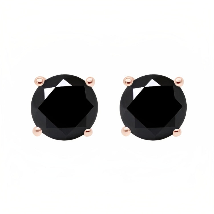 18k Rose Gold 2 Pair Black Moissanite Round & Princess Cut Stud Earrings Plated 6mm By Paris Jewelry