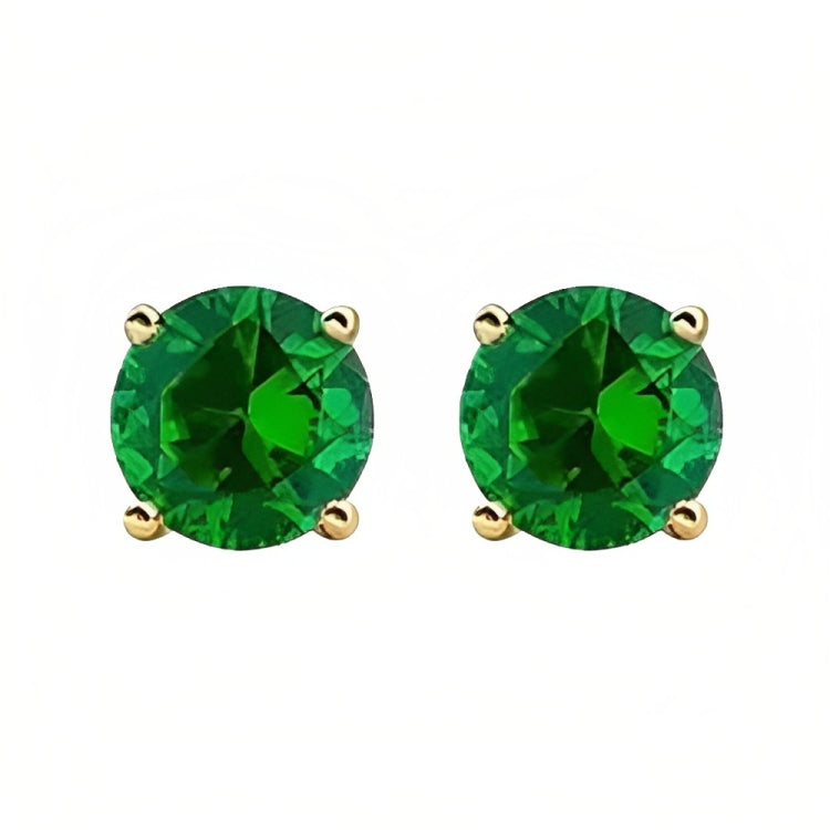 Paris Jewelry 18k Yellow Gold 2 Pair Created Emerald 4mm, 6mm Round & Princess Cut Stud Earrings Plated