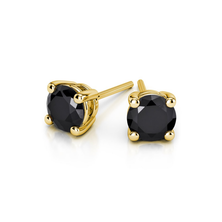 Paris Jewelry 14K Yellow Solid Gold Created Black Diamond 1/4Ct, 1/2Ct, 1Ct, 2Ct, 3CT Round and Princess Stud Earrings 2 Pairs