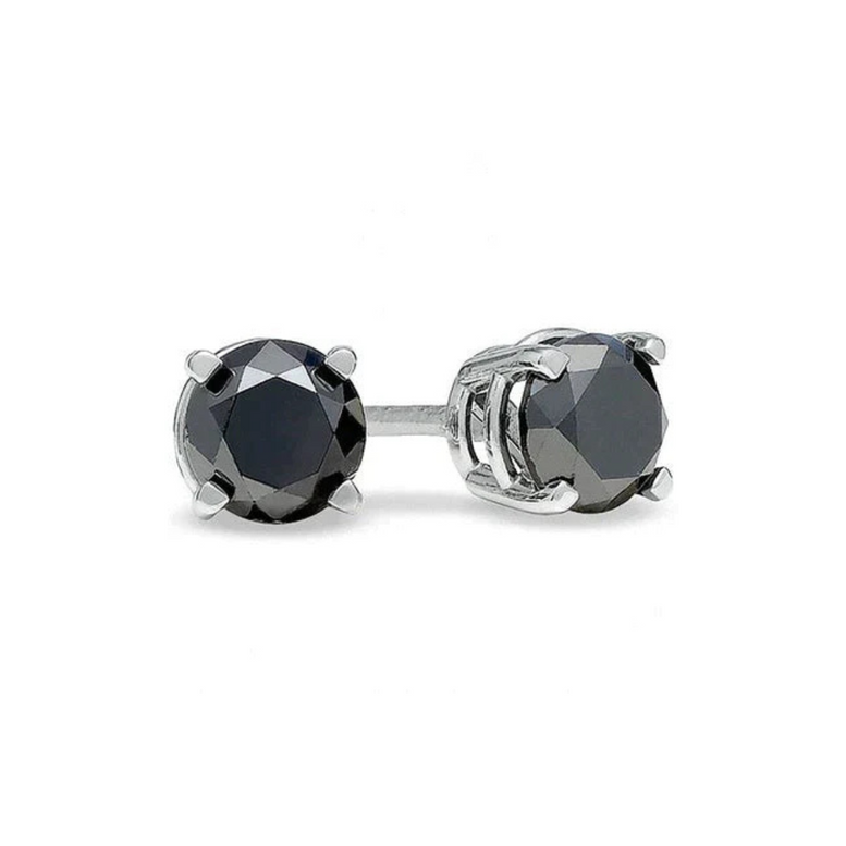 Paris Jewelry 14K White Solid Gold Created Black Diamond 1/4Ct, 1/2Ct, 1Ct, 2Ct, 3CT Round and Princess Stud Earrings 2 Pairs