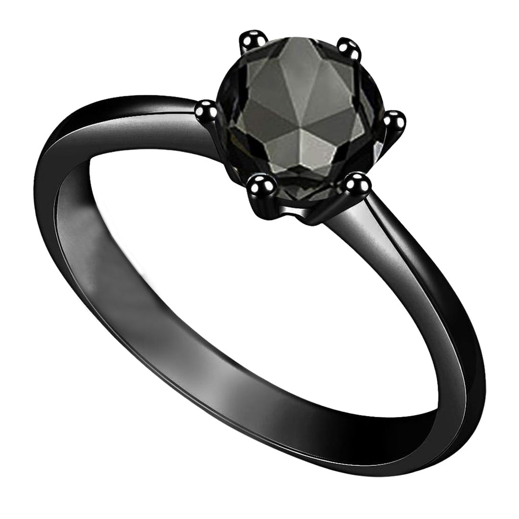Paris Jewelry 18K Black 3ct Created Black Diamond Round Engagement Wedding Ring Plated Size 11