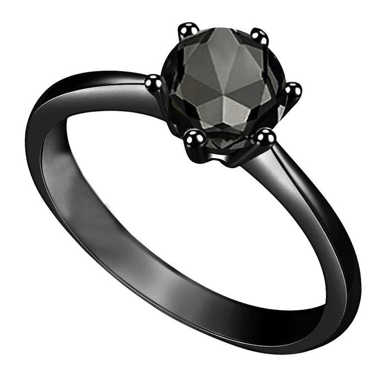 Paris Jewelry 18K Black 3ct Created Black Diamond Round Engagement Wedding Ring Plated Size 8