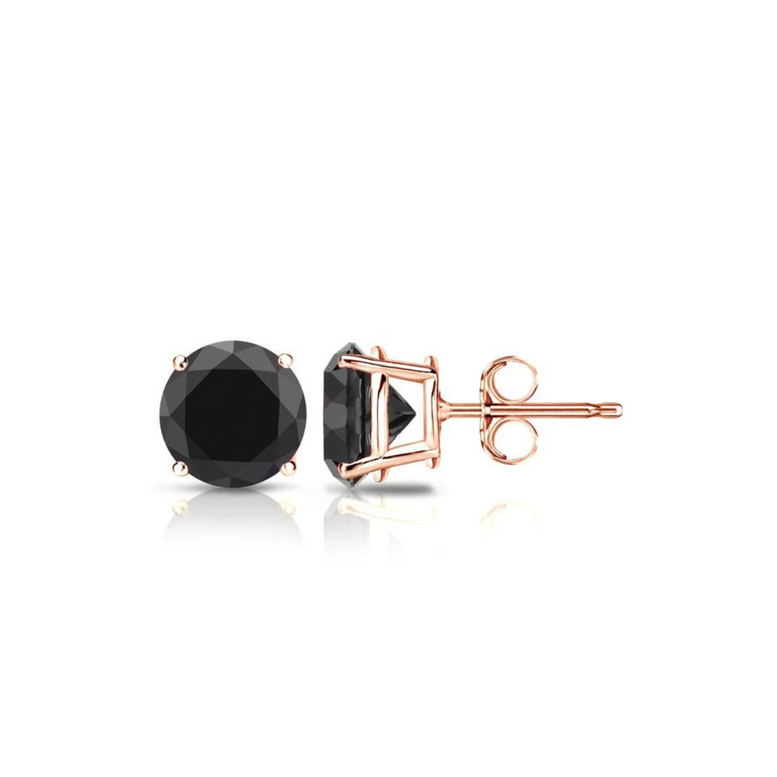 Paris Jewelry 14K Rose Solid Gold Created Black Diamond 1/4Ct, 1/2Ct, 1Ct, 2Ct, 3Ct Round and Princess Stud Earrings 2 Pairs