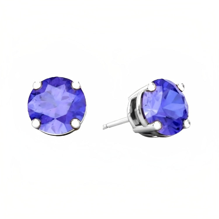 Paris Jewelry 18k White Gold 2 Pair Created Tanzanite 4mm Round & Princess Cut Stud Earrings Plated