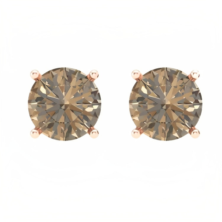 Paris Jewelry 18k Rose Gold 2 Pair Created Champagne 6mm Round & Princess Cut Stud Earrings Plated
