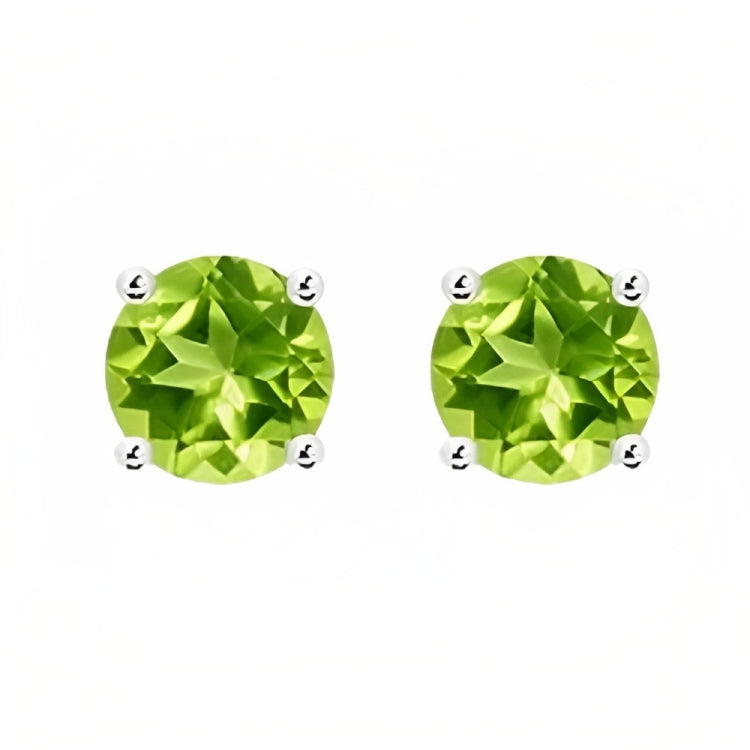 Paris Jewelry 18k White Gold 2 Pair Created Peridot 4mm, 6mm Round & Princess Cut Stud Earrings Plated
