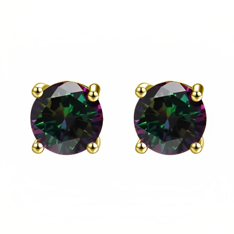 Paris Jewelry 18k Yellow Gold 2 Pair Created Mystic 4mm, 6mm Round & Princess Cut Stud Earrings Plated