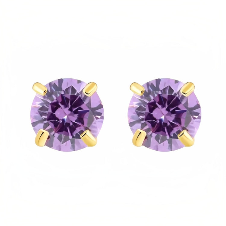 Paris Jewelry 18k Yellow Gold 2 Pair Created Amethyst 4mm, 6mm Round & Princess Cut Stud Earrings Plated