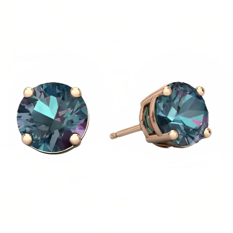 Paris Jewelry 18k Rose Gold 2 Pair Created Alexandrite 4mm Round & Princess Cut Stud Earrings Plated