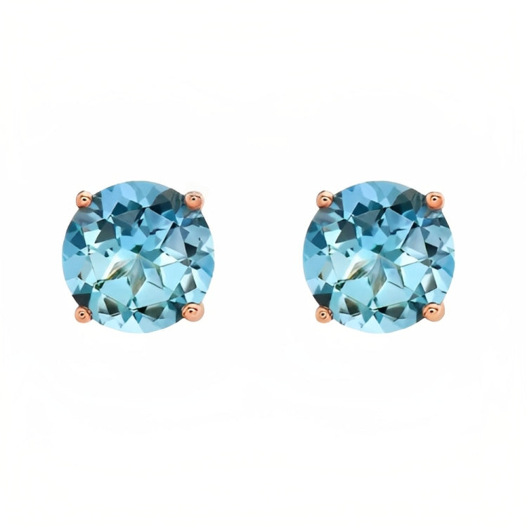 Paris Jewelry 18k Rose Gold 2 Pair Created Blue Topaz 4mm, 6mm Round & Princess Cut Stud Earrings Plated