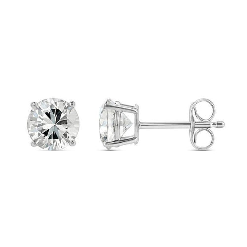 18k White Gold 2 Pair Moissanite Round & Princess Cut Stud Earrings Plated 6mm By Paris Jewelry