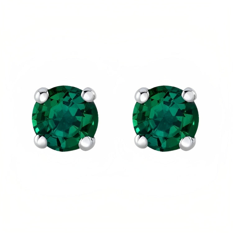 Paris Jewelry 18k White Gold 2 Pair Created Emerald 4mm, 6mm Round & Princess Cut Stud Earrings Plated