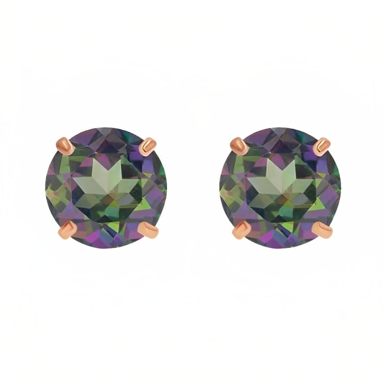 Paris Jewelry 18k Rose Gold 2 Pair Created Mystic 4mm, 6mm Round & Princess Cut Stud Earrings Plated