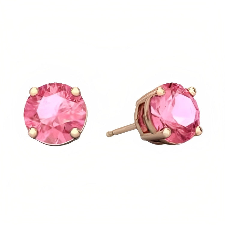 Paris Jewelry 18k Rose Gold 2 Pair Created Pink Sapphire 4mm, 6mm Round & Princess Cut Stud Earrings Plated