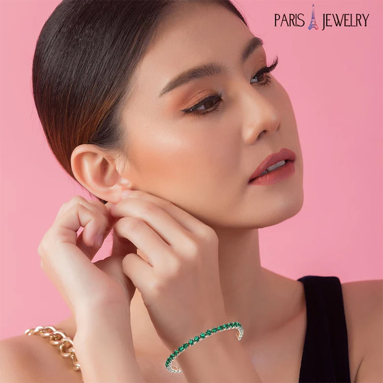 Paris Jewelry 18k Rose Gold 6 Ct Created Emerald Round Adjustable Tennis Bracelet Plated Women