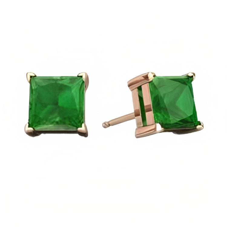 Paris Jewelry 18k Rose Gold 2 Pair Created Emerald 4mm, 6mm Round & Princess Cut Stud Earrings Plated