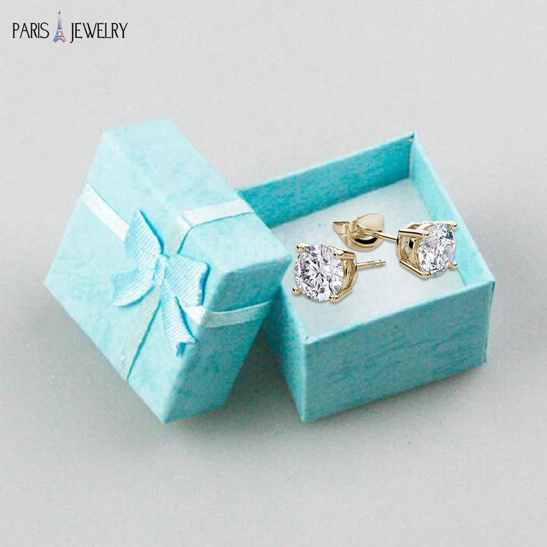 14k Yellow Gold Plated Created White Sapphire Round Stud Earrings 6mm
