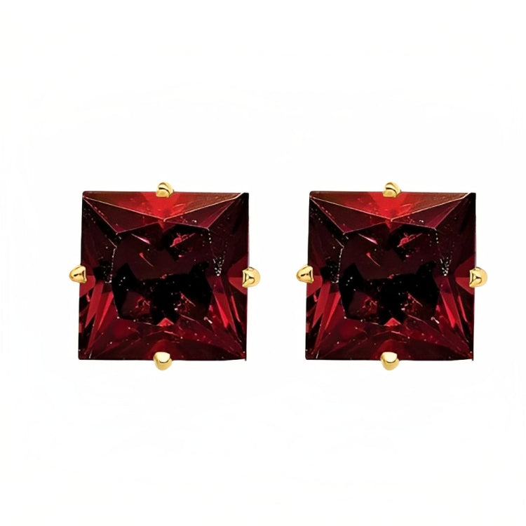 Paris Jewelry 18k Yellow Gold 2 Pair Created Garnet 4mm, 6mm Round & Princess Cut Stud Earrings Plated