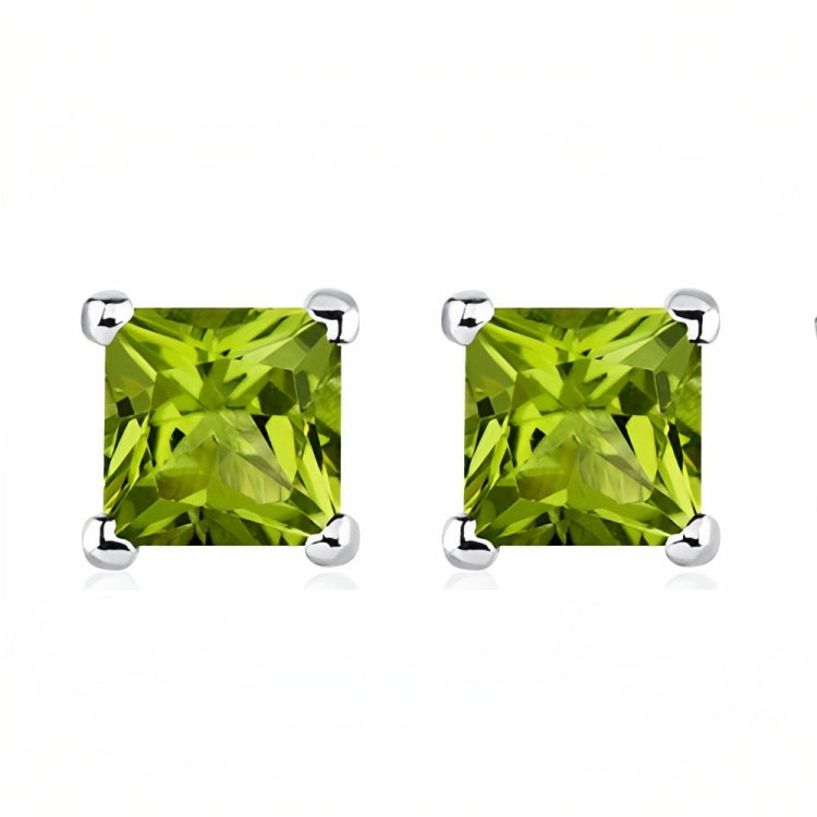 Paris Jewelry 18k White Gold 2 Pair Created Peridot 4mm, 6mm Round & Princess Cut Stud Earrings Plated