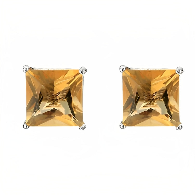Paris Jewelry 18k White Gold 2 Pair Created Citrine 4mm, 6mm Round & Princess Cut Stud Earrings Plated