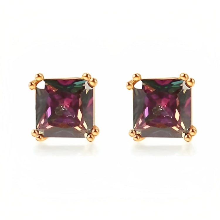 Paris Jewelry 18k Rose Gold 2 Pair Created Mystic 4mm, 6mm Round & Princess Cut Stud Earrings Plated