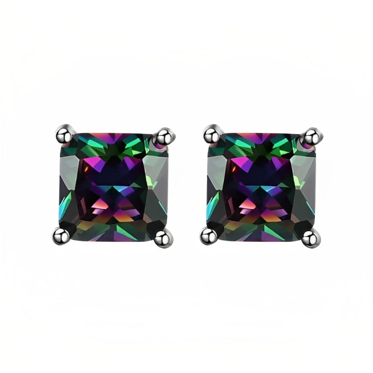 Paris Jewelry 18k White Gold 2 Pair Created Mystic 6mm Round & Princess Cut Stud Earrings Plated