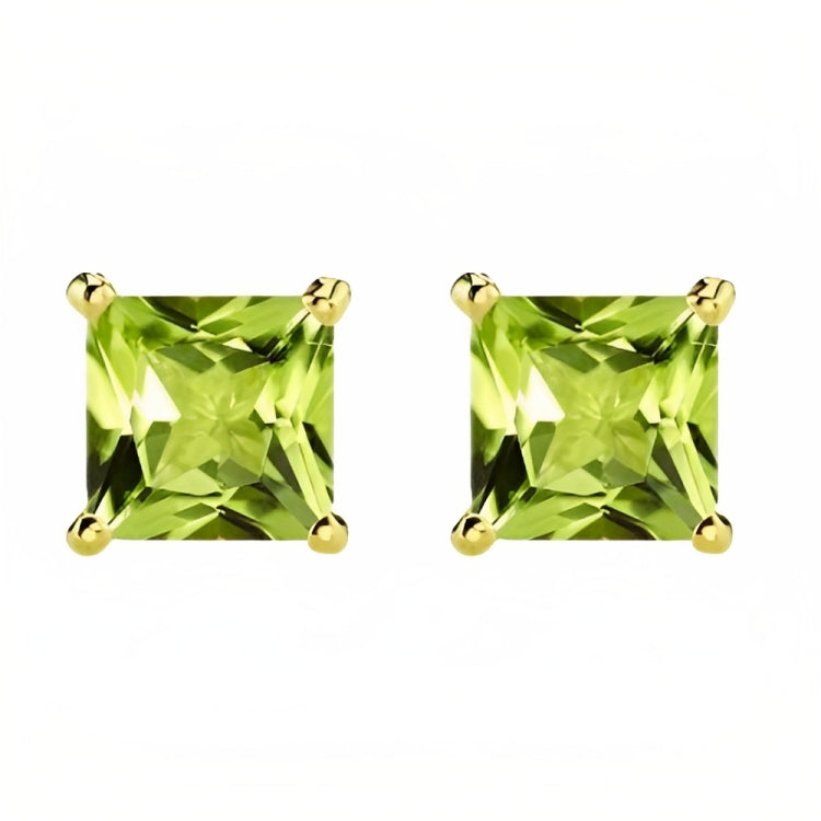Paris Jewelry 18k Yellow Gold 2 Pair Created Peridot 4mm, 6mm Round & Princess Cut Stud Earrings Plated