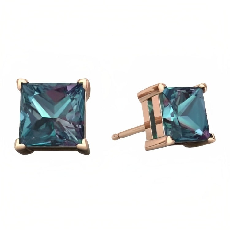 Paris Jewelry 18k Rose Gold 2 Pair Created Alexandrite 4mm Round & Princess Cut Stud Earrings Plated