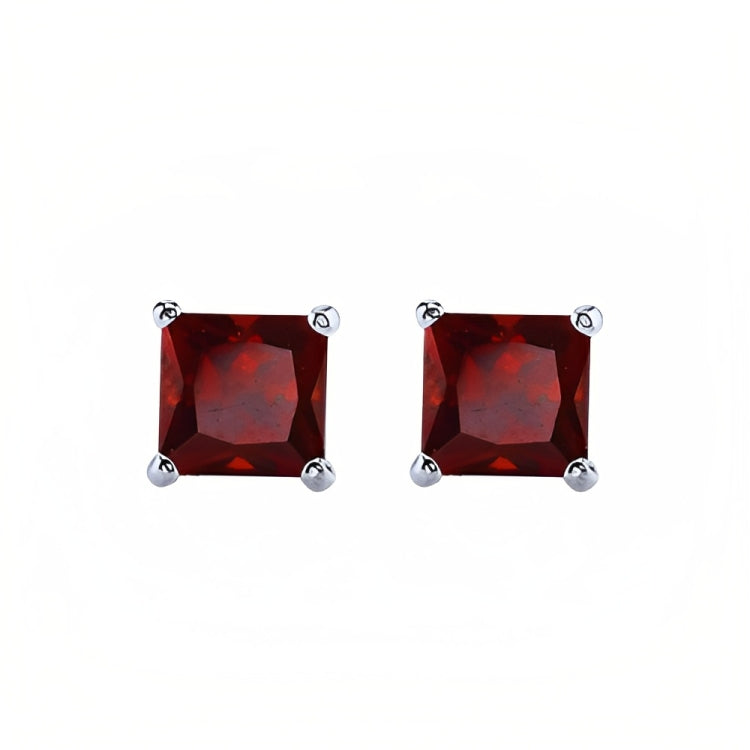 Paris Jewelry 18k White Gold 2 Pair Created Garnet 4mm, 6mm Round & Princess Cut Stud Earrings Plated