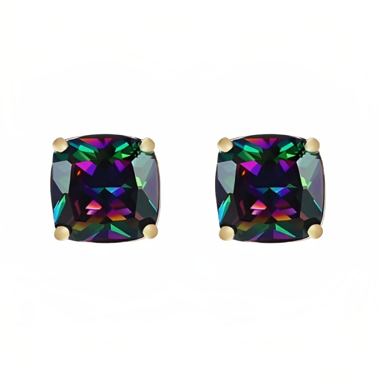 Paris Jewelry 18k Yellow Gold 2 Pair Created Mystic 4mm, 6mm Round & Princess Cut Stud Earrings Plated