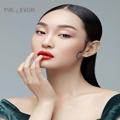 18k White Gold Plated 1/4 Ct Created Halo Princess Cut Aquamarine Stud Earrings 4mm