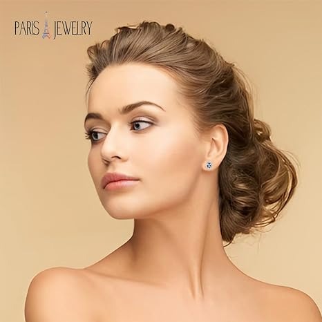 14k White Gold Plated 4 Ct Created Halo Princess Cut Aquamarine Stud Earrings