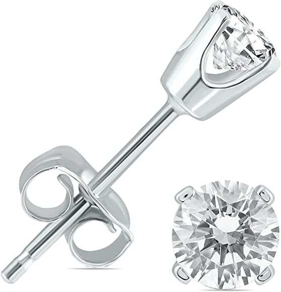 Paris Jewelry 14k White Gold 3/4Ct Solitaire Round Created White Diamond (G-H, I1) Stud Earrings
