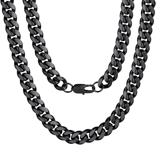 Paris Jewelry 24K Black Gold Chain Men Chunky Miami Cuban Chain Necklace, Available in 6/10/mm Width, 18/20/22/24/26/28/30 inch Length, Plated