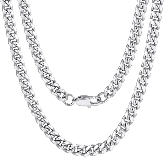 Paris Jewelry 24K White Gold Chain Men Chunky Miami Cuban Chain Necklace, Available in 6/10/mm Width, 18/20/22/24/26/28/30 inch Length, Plated