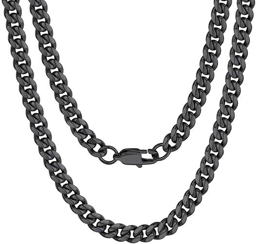 Paris Jewelry 24K Black Gold Chain Men Chunky Miami Cuban Chain Necklace, Available in 6/10/mm Width, 18/20/22/24/26/28/30 inch Length, Plated