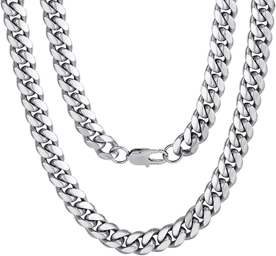 Paris Jewelry 24K White Gold Chain Men Chunky Miami Cuban Chain Necklace, Available in 6/10/mm Width, 18/20/22/24/26/28/30 inch Length, Plated