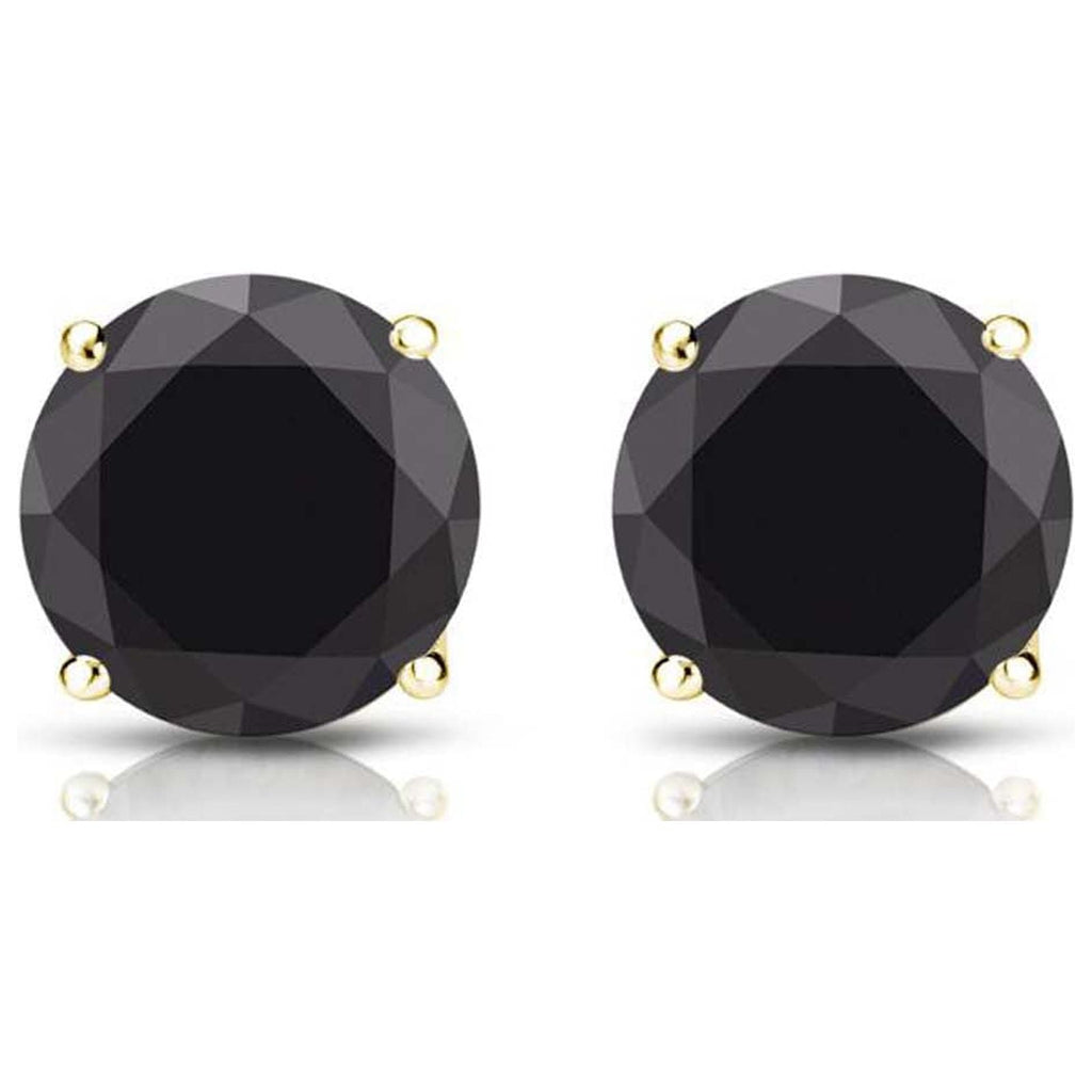 Paris Jewelry 1 Ct Created Black Round Diamond Stud Earrings, 14K Yellow Gold Unisex plated