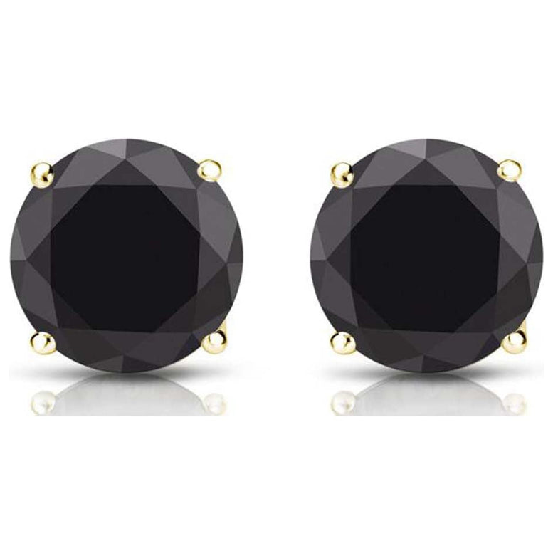 Paris Jewelry 1 Ct Created Black Round Diamond Stud Earrings, 14K Yellow Gold Unisex plated