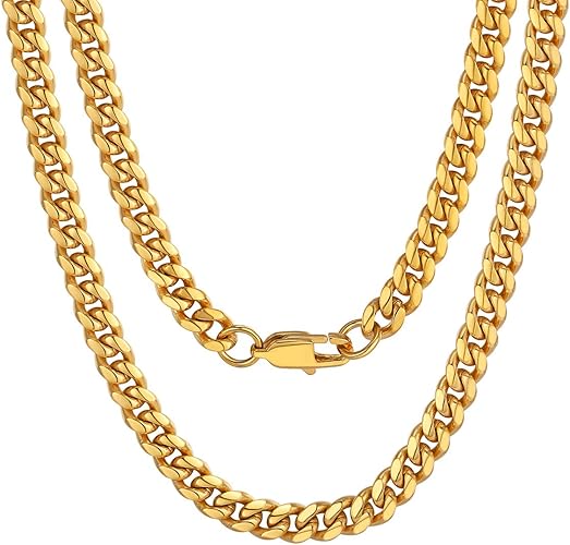 Paris Jewelry 24K Yellow Gold Chain Men Chunky Miami Cuban Chain Necklace, Available in 6/10/mm Width, 18/20/22/24/26/28/30 inch Length, Plated
